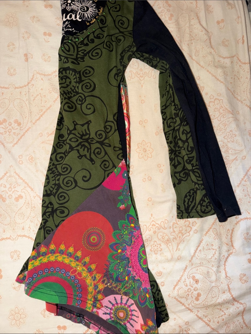 Patterned Boho Fit-and-Flare Dress with Colorful Mandala Hem